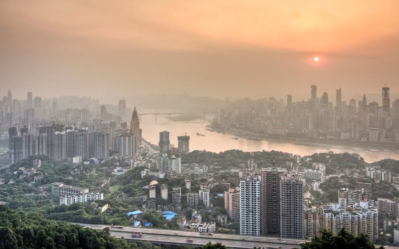 View of Chongqing City, China through dense fog Chongqing City