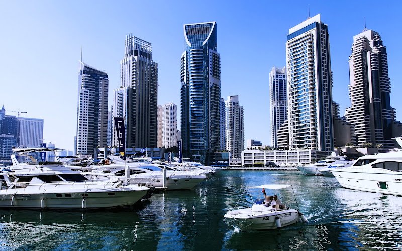 Boats and Yachts parked at Dubai Marina, UAE Dubai Marina