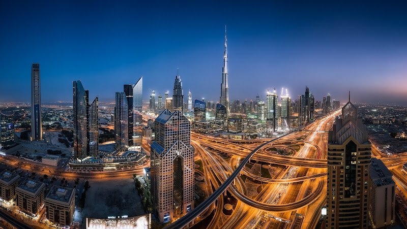 View of Burj Khalifa from Sheikh Zayed Road, Dubai Sheikh Zayed Road Intersection