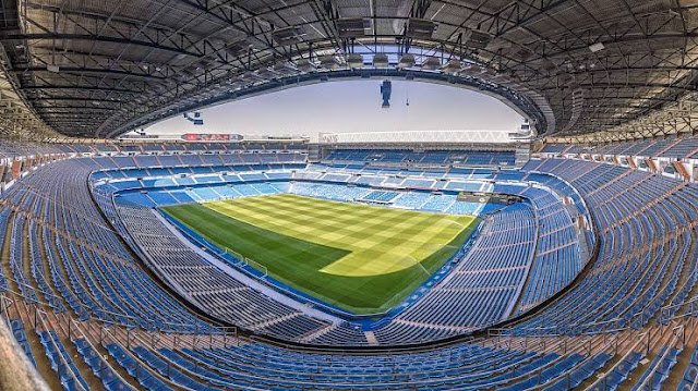 Santiago Bernabéu stadium interior and pitch view